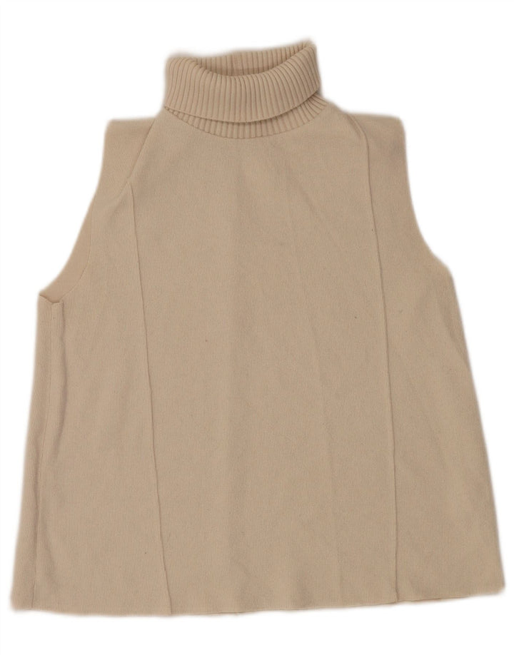 Zara Dame Roll Neck Vest Tank Top UK 14 Medium Off White Polyester