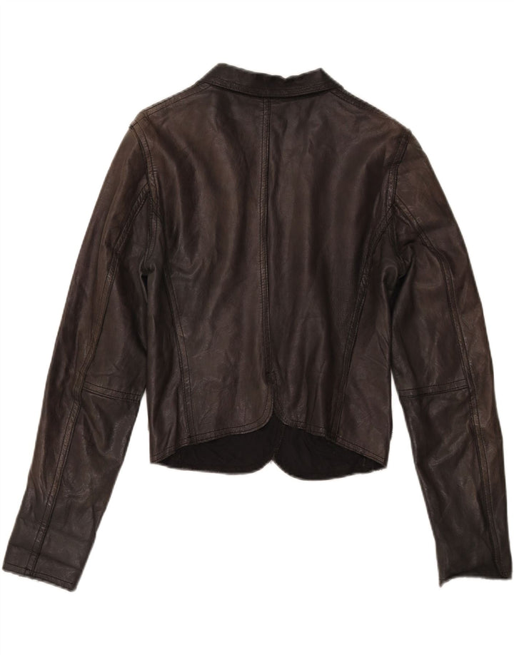 VINTAGE Womens Crop Leather Jacket UK 12 Medium Brown Leather Vintage Vintage and Second-Hand Vintage from Messina Hembry 