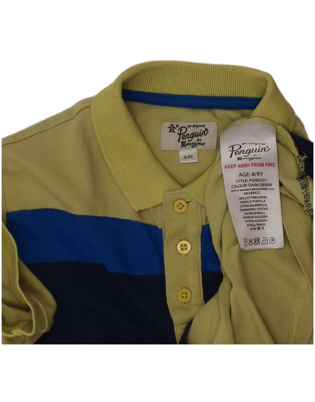 PENGUIN Boys Polo Shirt 8-9 år Grøn Colourblock Bomuld