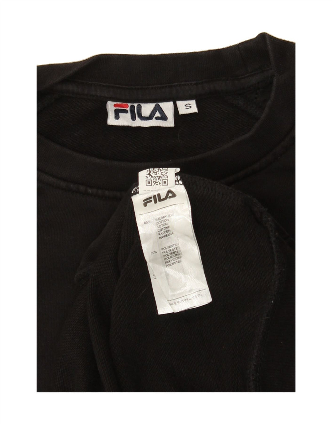 FILA Mens Graphic Sweatshirt Jumper Small Black Cotton Vintage Fila and Second-Hand Fila from Messina Hembry 