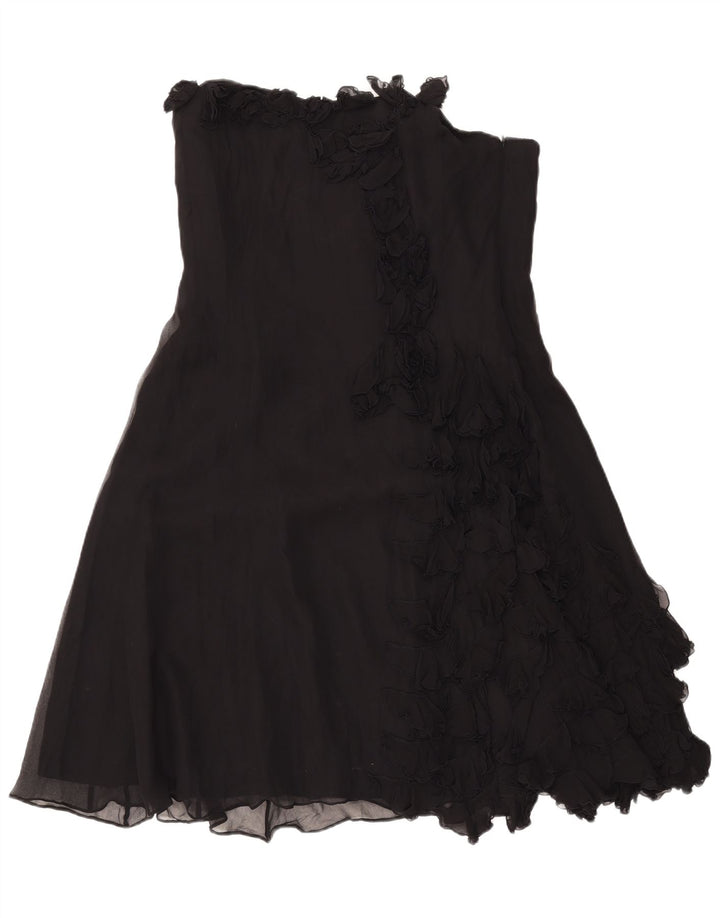 Coast Womens flæse foran stropløs kjole UK 18 XL sort silke