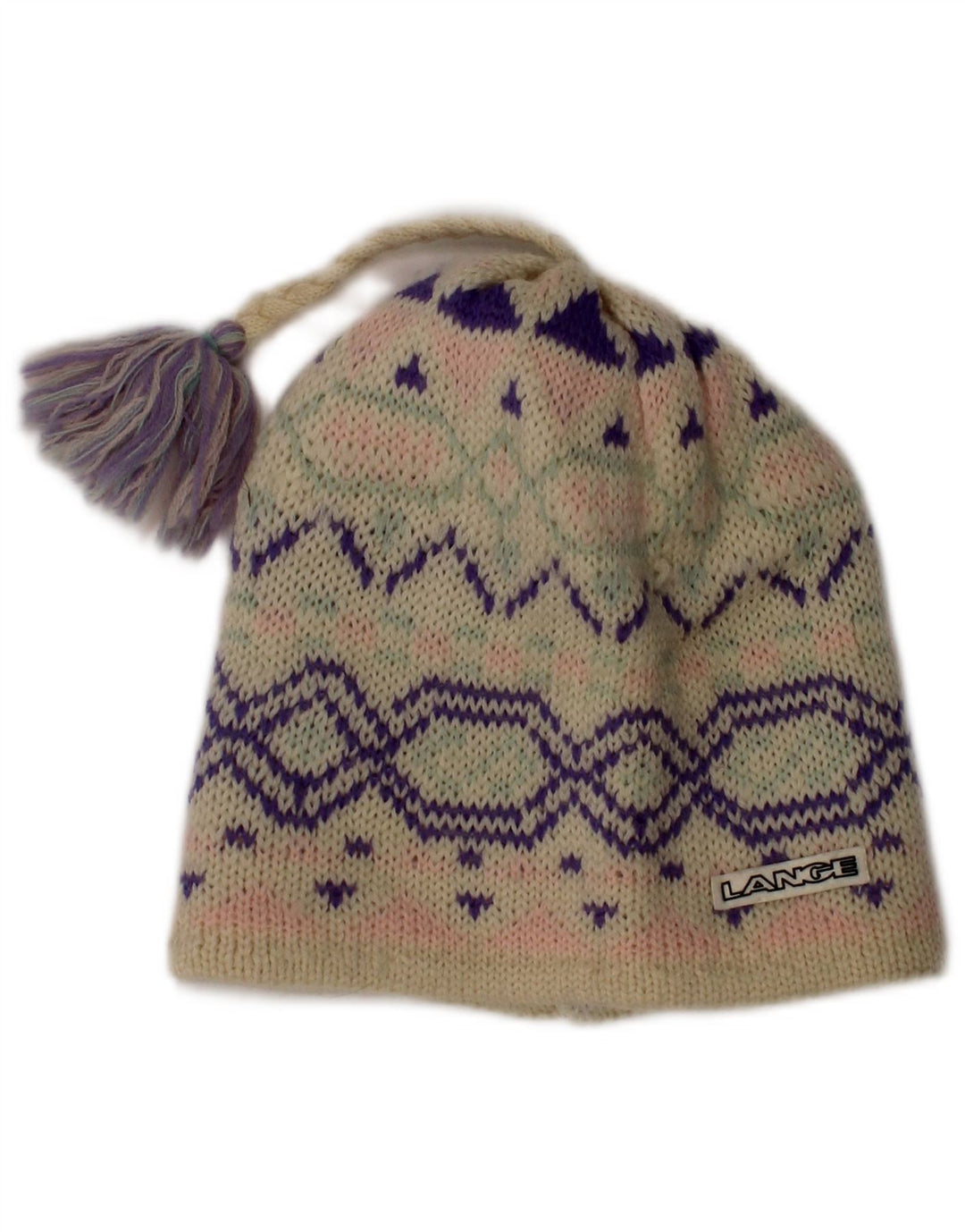 Vintage Dame Beanie Hat One Size Off White Fair Isle Wool