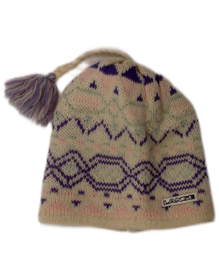 Vintage Dame Beanie Hat One Size Off White Fair Isle Wool