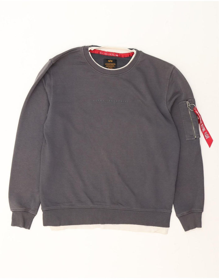 Alpha Industries Grafisk sweatshirt til mænd, lille grå bomuld