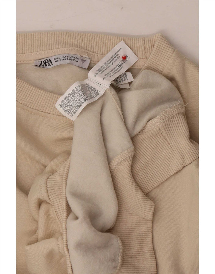 Zara Womens Crop Oversized Sweatshirt Jumper UK 10 Small Beige Bomuld