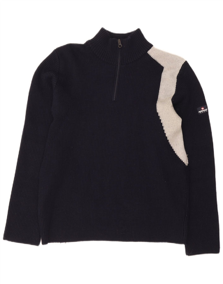 Murphy & Nye Herre Zip Neck Sweater Small Navy Blue Colourblock Uld