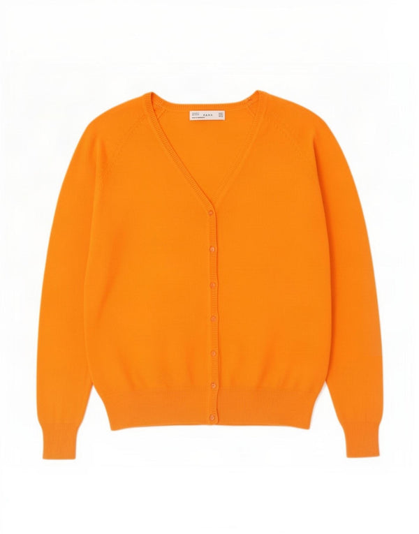 Zara Womens Cardigan Sweater UK 18 XL Orange Cotton