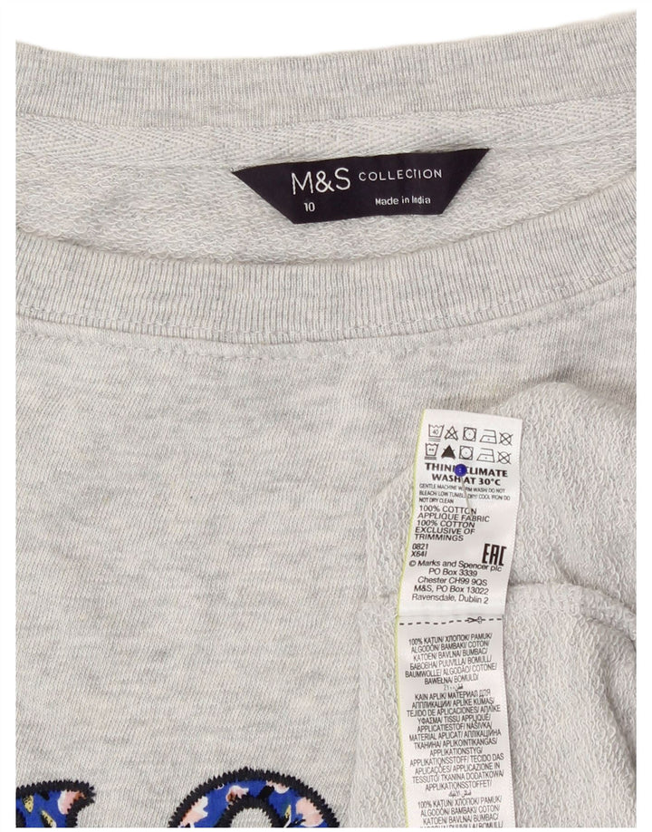 Marks & Spencer Dame Grafisk Sweatshirt Jumper UK 10 Small Grey Flecked