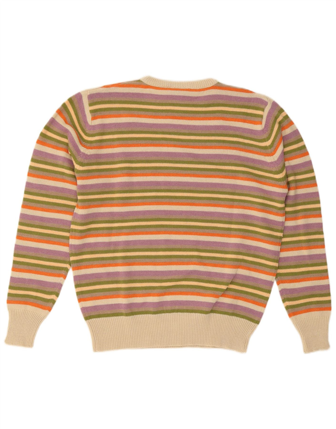 Vintage herre rund hals sweater stor flerfarvet stribet akryl