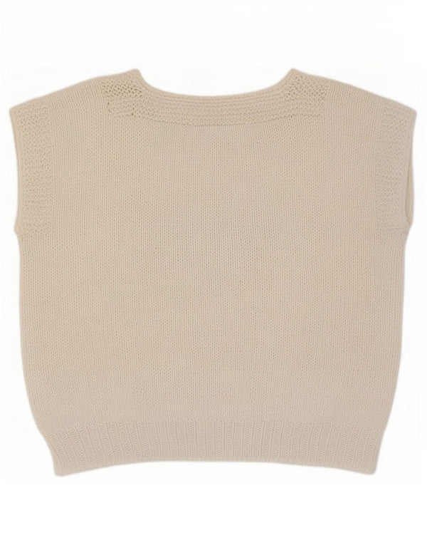 Vintage Womens Crop Abstrakt mønster Vest Tank Top UK 12 Medium Off White