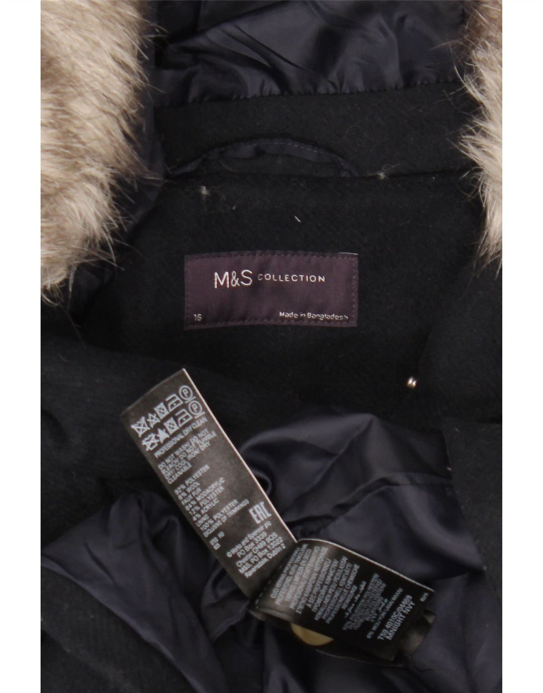Marks & Spencer Dame Hooded Duffel Coat UK 16 Large Navy Blue Polyester