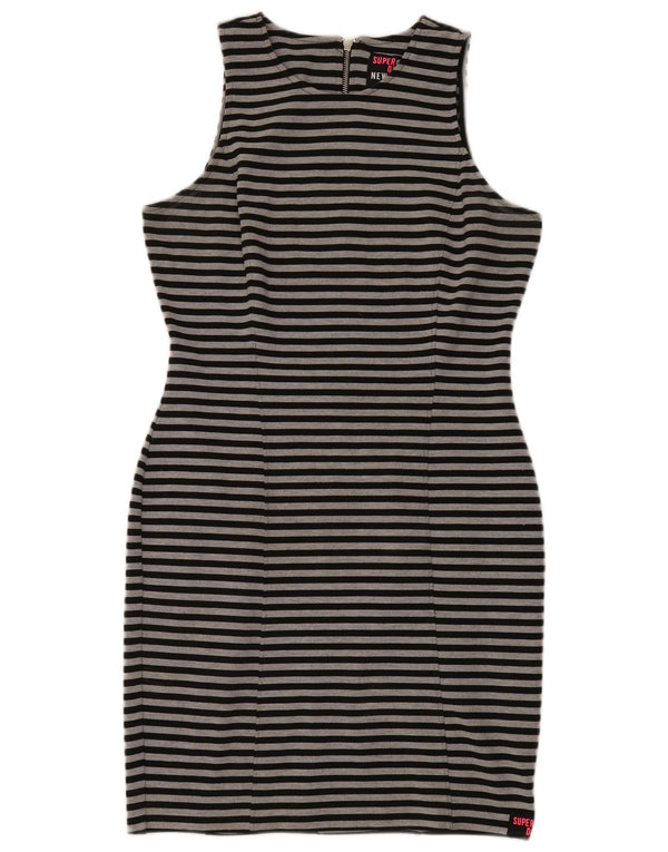 Superdry Womens Sleeveless Sheath Dress UK 16 Large Gråstribet polyester