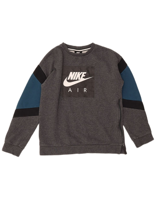 NIKE Graphic Sweatshirt Jumper 13-14 år XL Grå Colourblock Bomuld