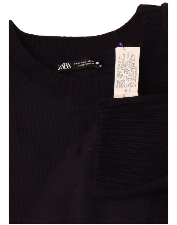 Zara Dame sweater med rund hals, UK 14 Medium Navy Blue Viscose