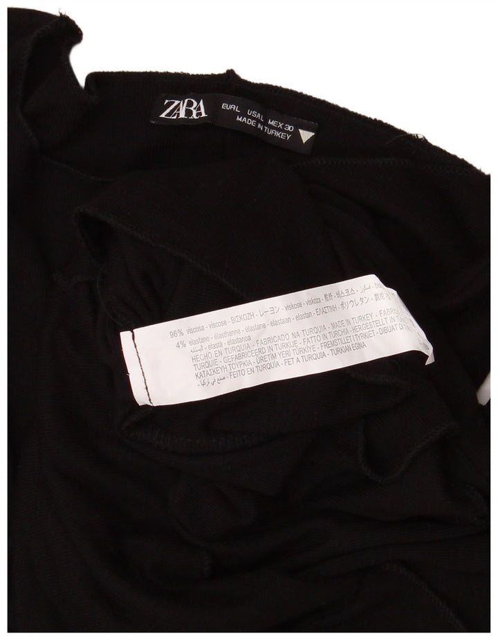 Zara Womens Crop Top Langærmet UK 14 Large Black Viscose