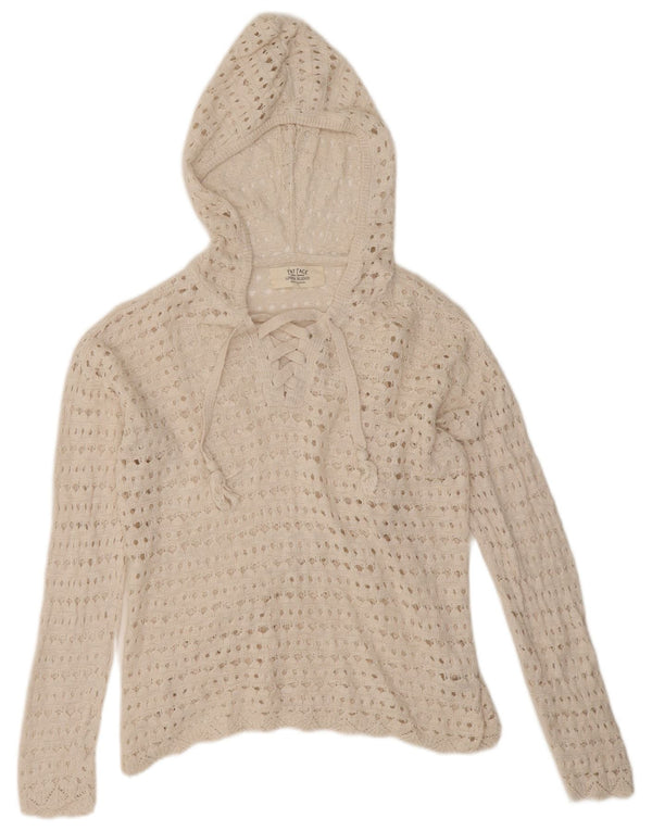 Fat Face Dame Oversized Hæklet Jumper Sweater UK 10 Small White