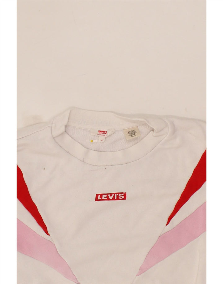 LEVI'S Womens Oversized Crop Sweatshirt Jumper UK 10 Small White Vintage Levi's and Second-Hand Levi's from Messina Hembry 