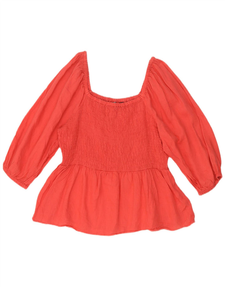 Marks & Spencer Dame 3/4-ærmet bluse Top UK 16 Large Red Linen