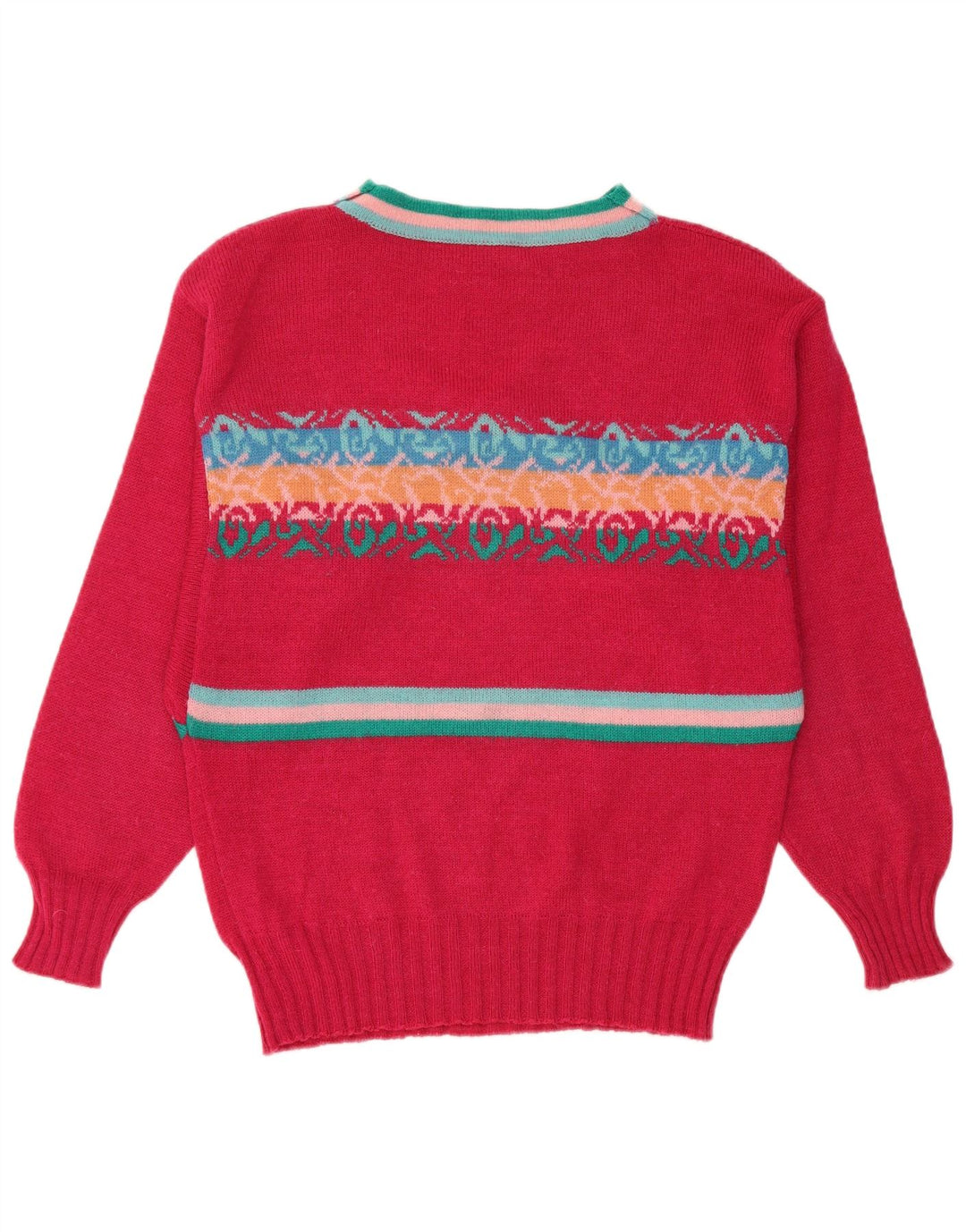 Vintage dame sweater med rund hals IT 46 stor pink geometrisk