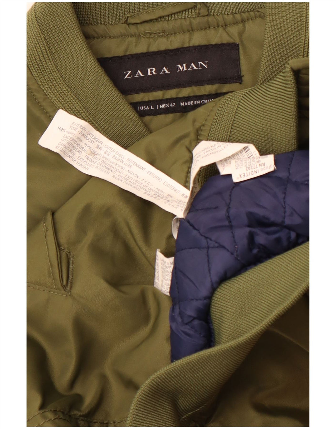 ZARA Herre Adventure Graphic Flight Aviator Jacket UK 40 Large Green Nylon