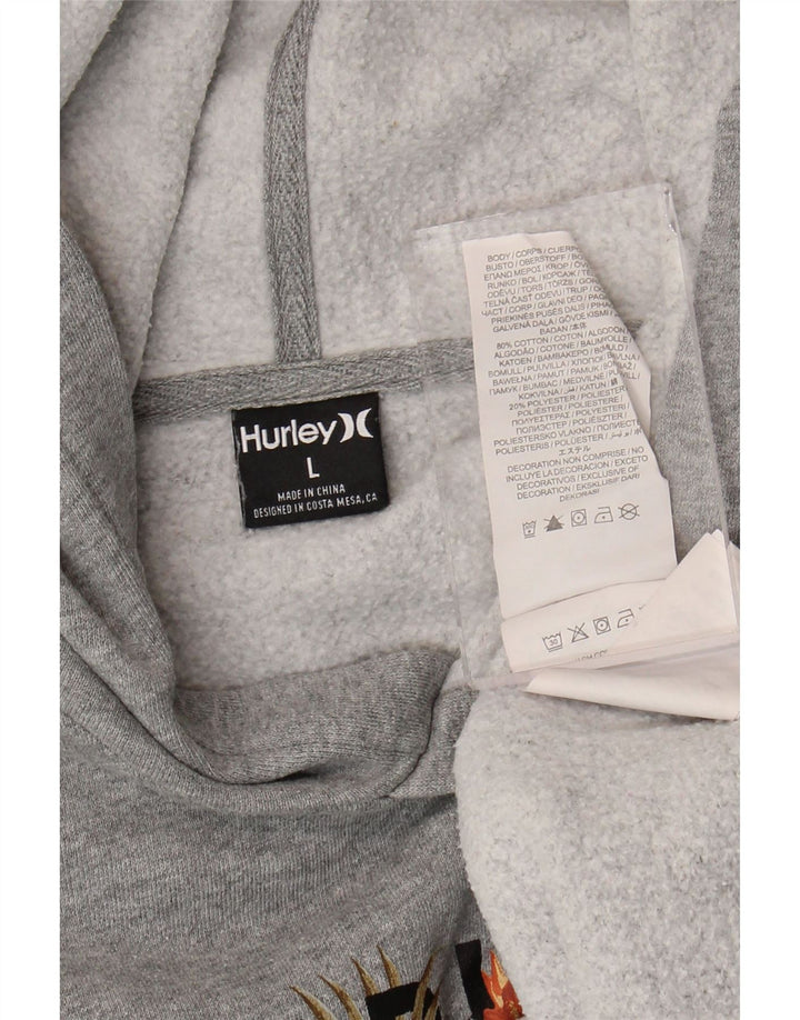 Hurley Dame Grafisk Hoodie Jumper UK 14 Stor Grå Bomuld