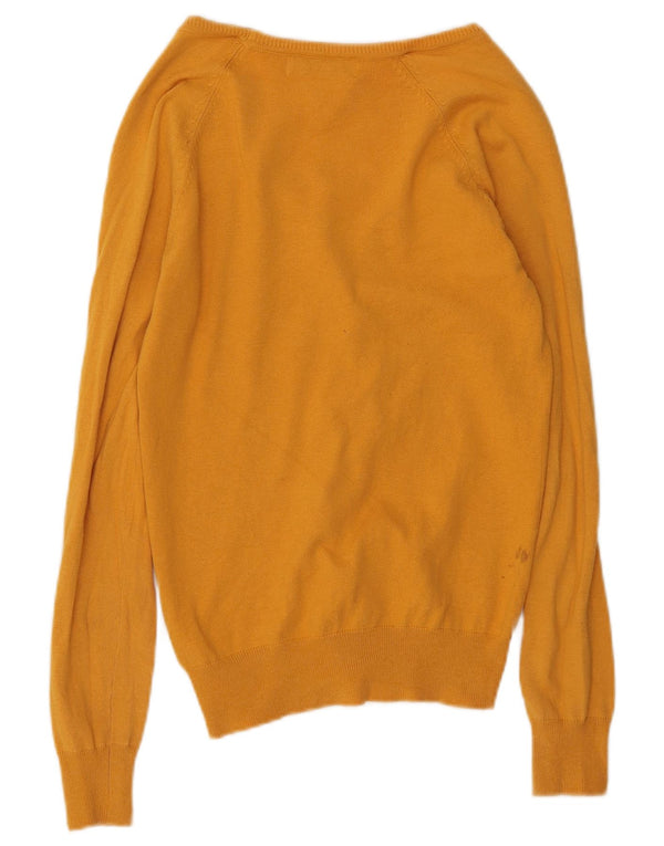 Zara Dame V-hals sweater UK 16 Large Yellow Cotton