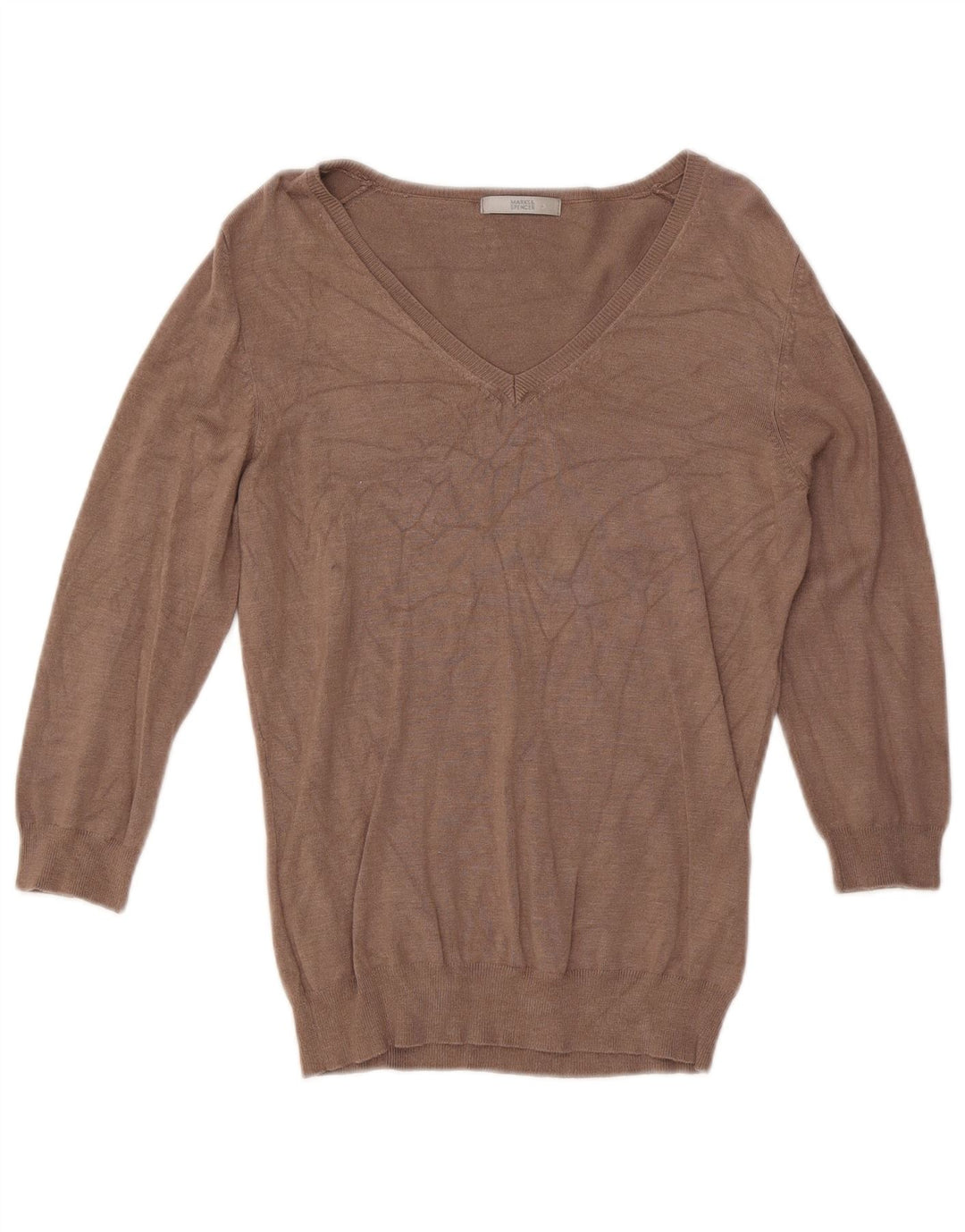 Marks & Spencer Dame V-hals sweater UK 12 Medium Brown Viscose