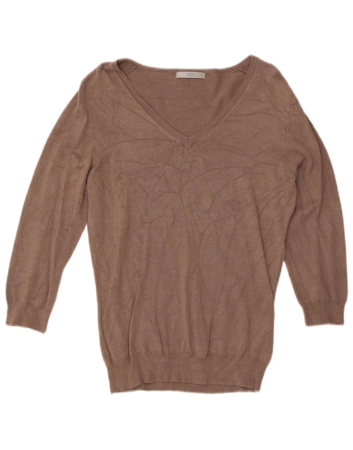 Marks & Spencer Dame V-hals sweater UK 12 Medium Brown Viscose