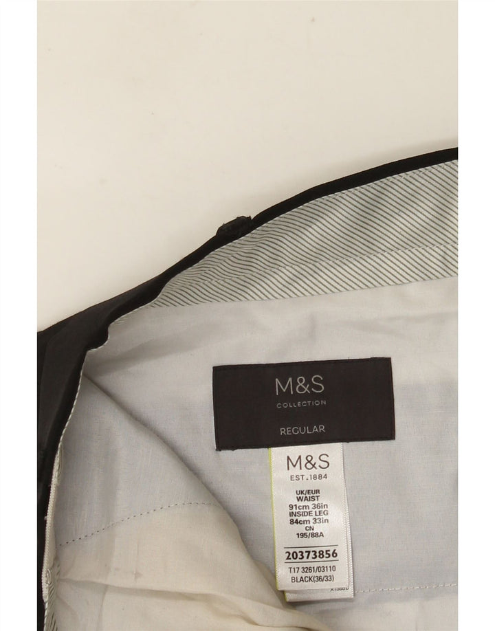 MARKS & SPENCER Herre Regular Fit Suit Bukser W36 L33 Sort polyester