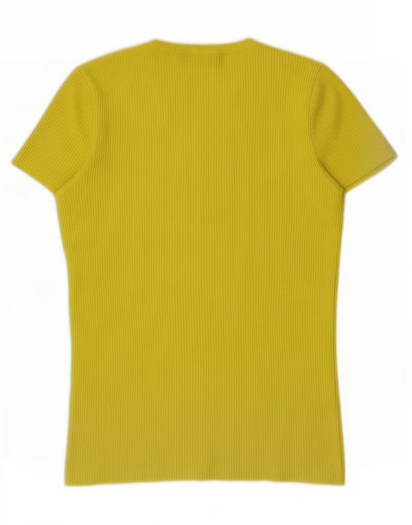Zara Dame T-Shirt Top UK 10 Small Yellow Viscose