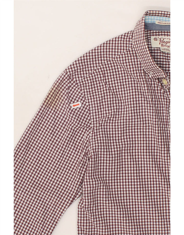 PENGUIN Mens Heritage Slim Fit Shirt Small Purple Check Cotton Vintage Penguin and Second-Hand Penguin from Messina Hembry 