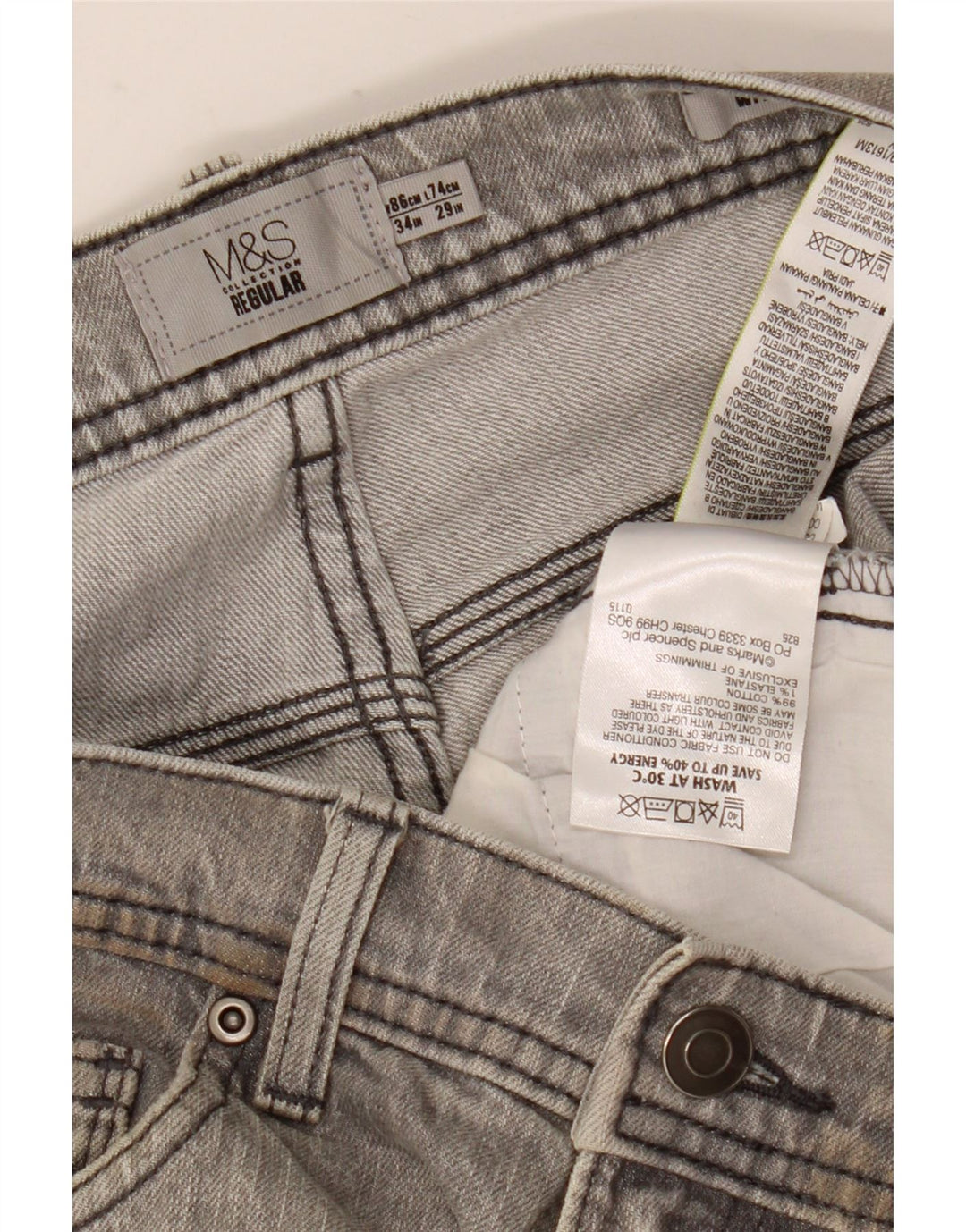 Marks & Spencer Herre Regular Straight Jeans W34 L29 Grå Bomuld