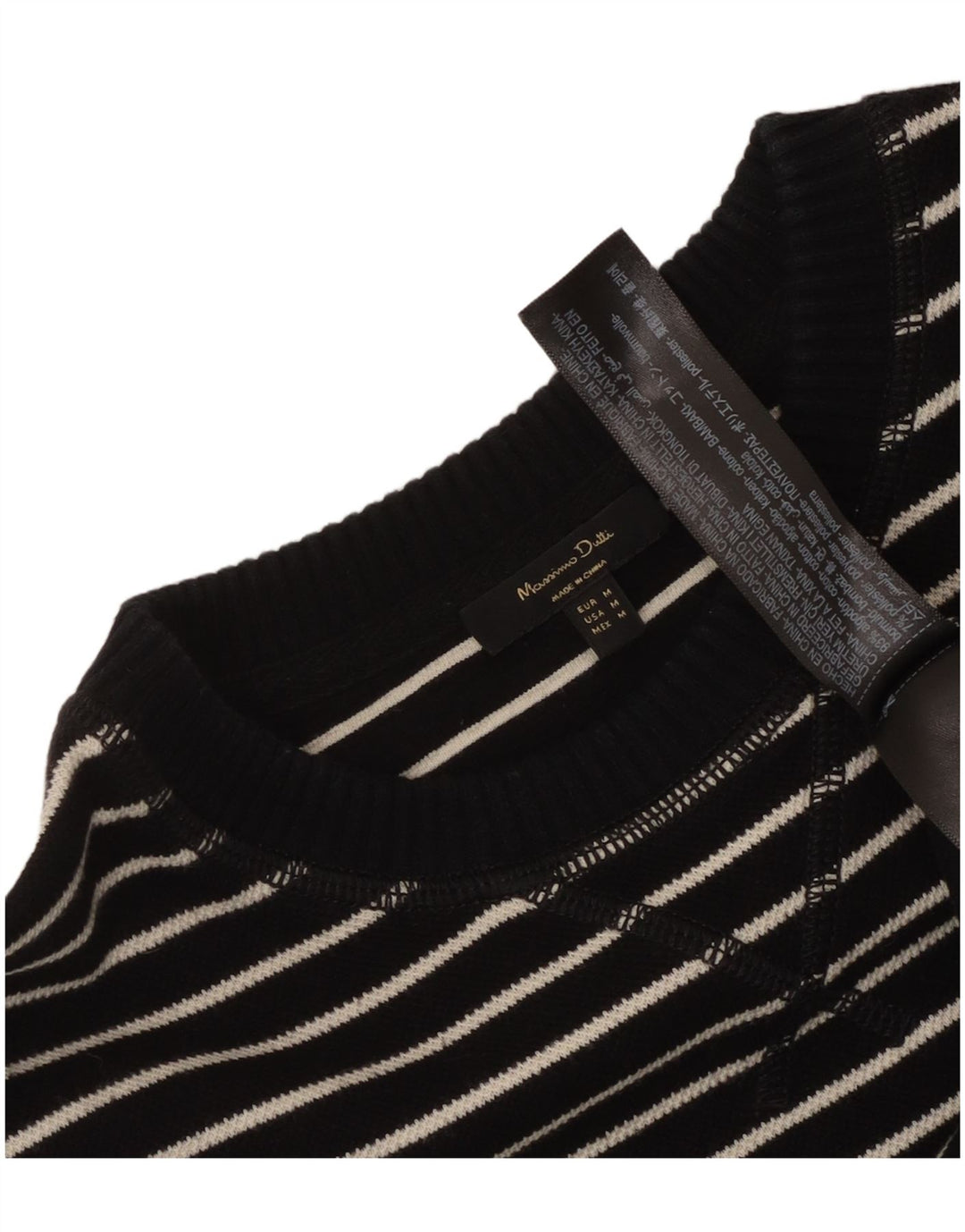 Massimo Dutti Dame Top Langærmet UK 14 Medium Sort Stribet Bomuld