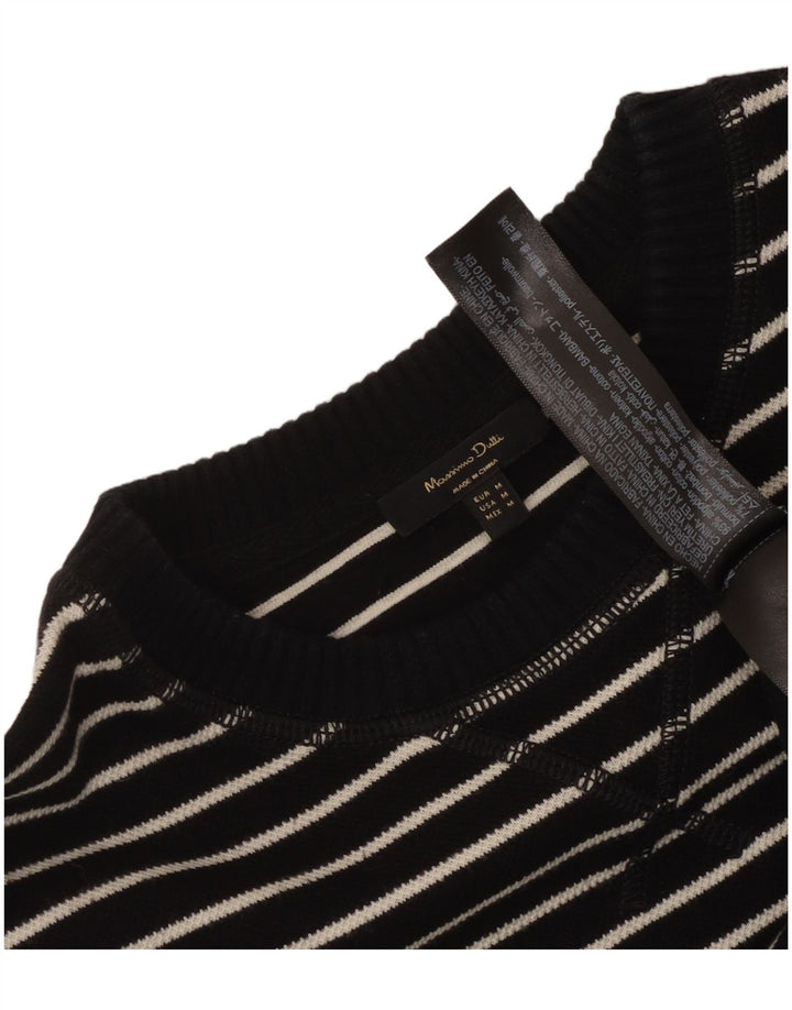 Massimo Dutti Dame Top Langærmet UK 14 Medium Sort Stribet Bomuld