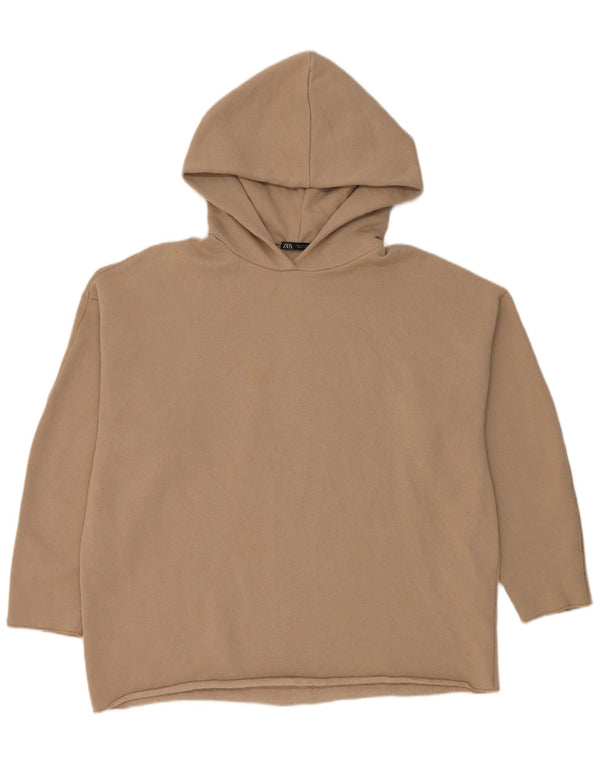 Zara Dame Oversized Hoodie Jumper UK 10 Small Beige Bomuld