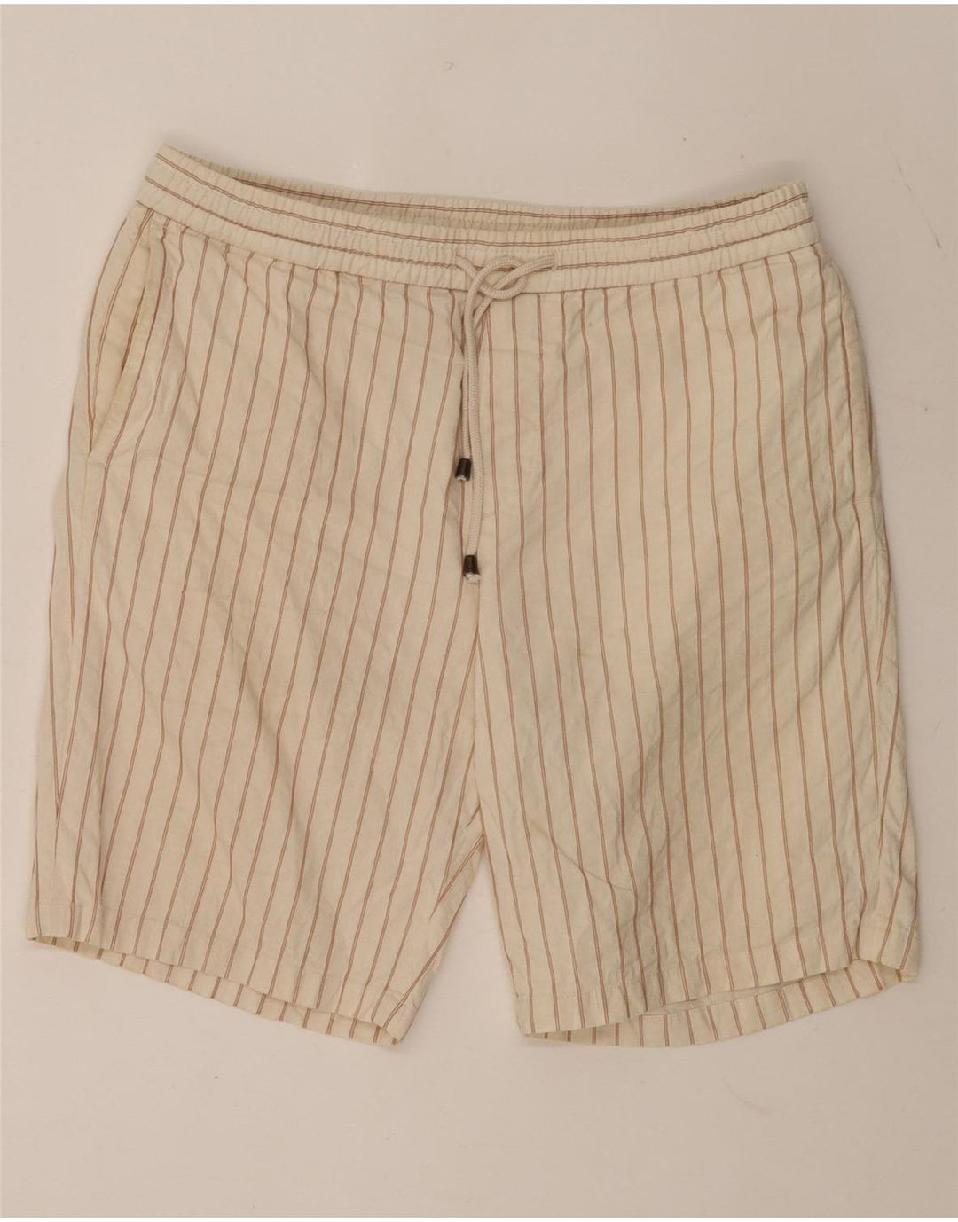 Zara Herre Chino Shorts Large W32 Beige Stribet Bomuld