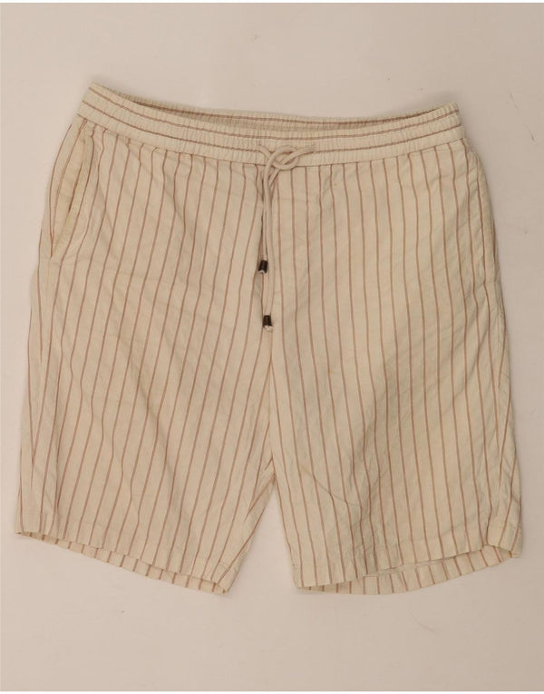 Zara Herre Chino Shorts Large W32 Beige Stribet Bomuld
