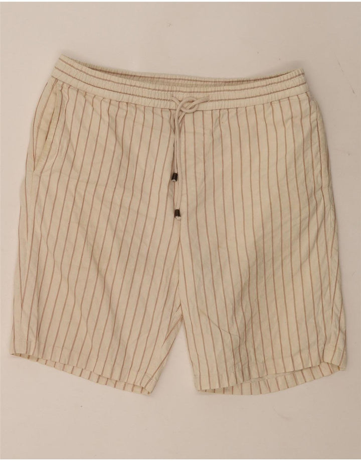 Zara Herre Chino Shorts Large W32 Beige Stribet Bomuld