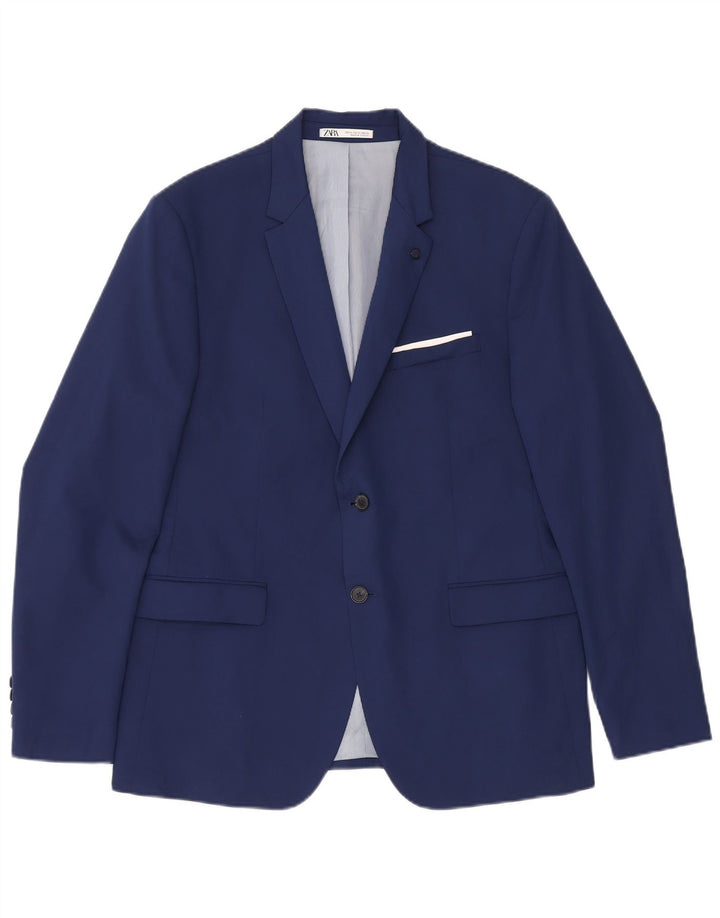 Zara Herre 2-knaps blazerjakke EU 54 XL Blå viskose