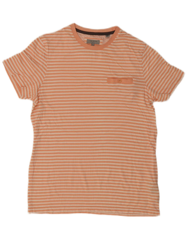 Ted Baker Herre T-Shirt Top Størrelse 3 Medium Orange Stribet Bomuld