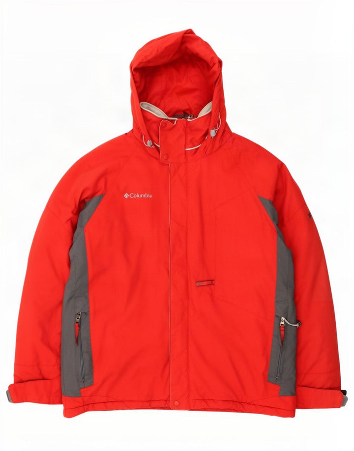 Columbia Skijakke med hætte til mænd UK 38 Medium Rød Colourblock Nylon