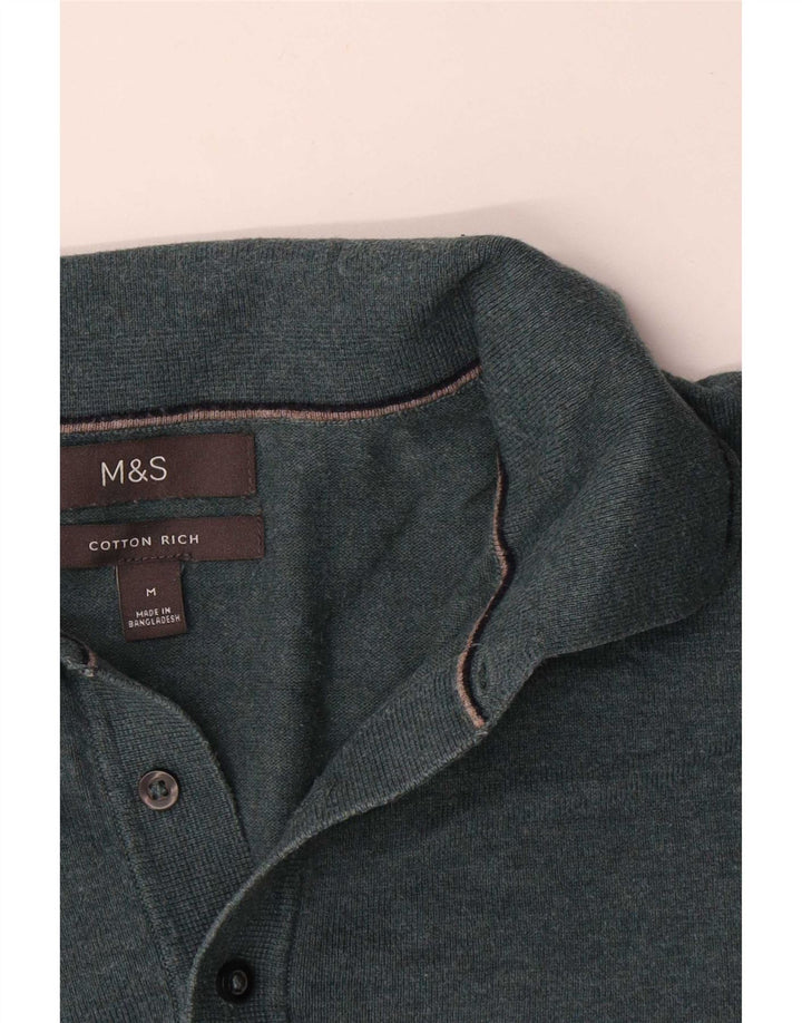 Marks & Spencer Herre Polo Neck Jumper Sweater Medium Grøn Bomuld