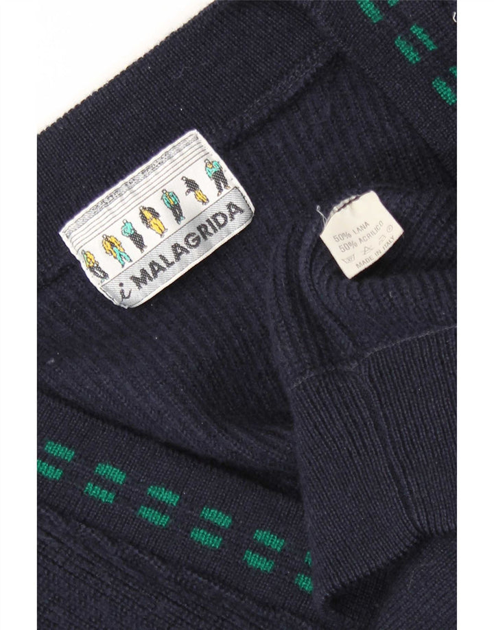 Malagrida herre cardigan sweater Medium marineblå stribet uld
