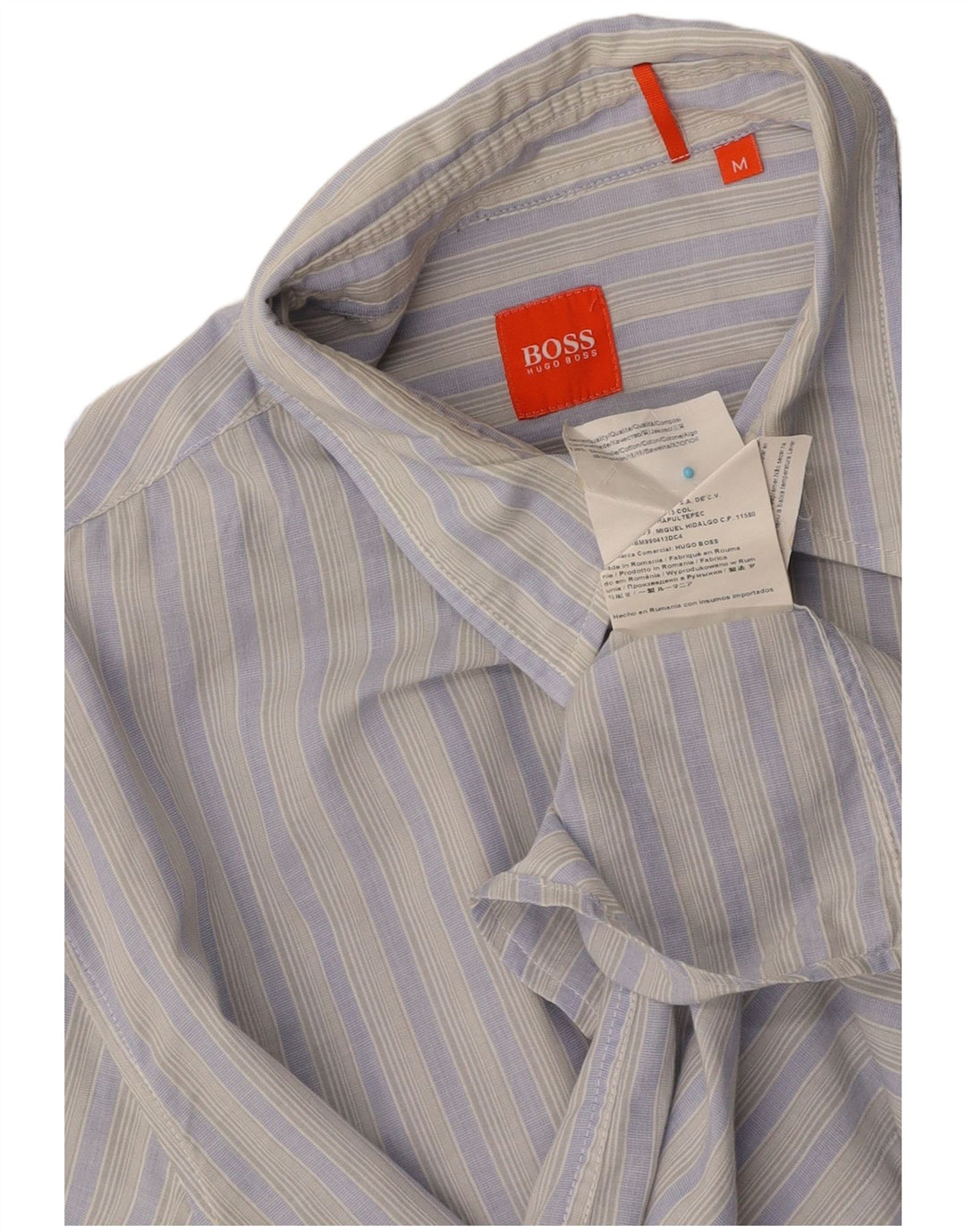 HUGO BOSS Mens Shirt Medium Blue Striped Cotton