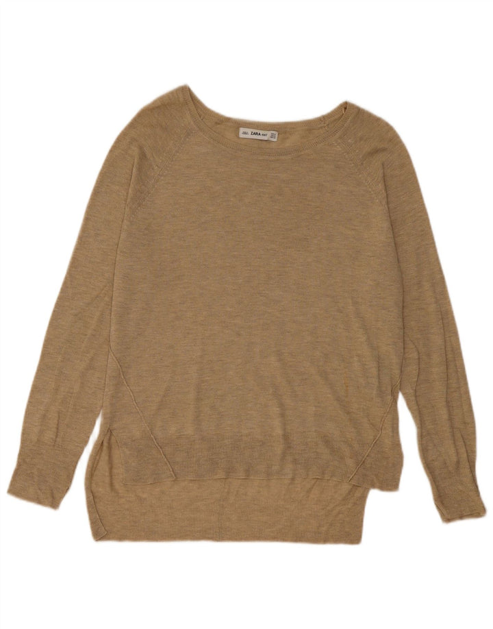 Zara Dame Boat Neck Jumper Sweater UK 14 Medium Beige Viscose