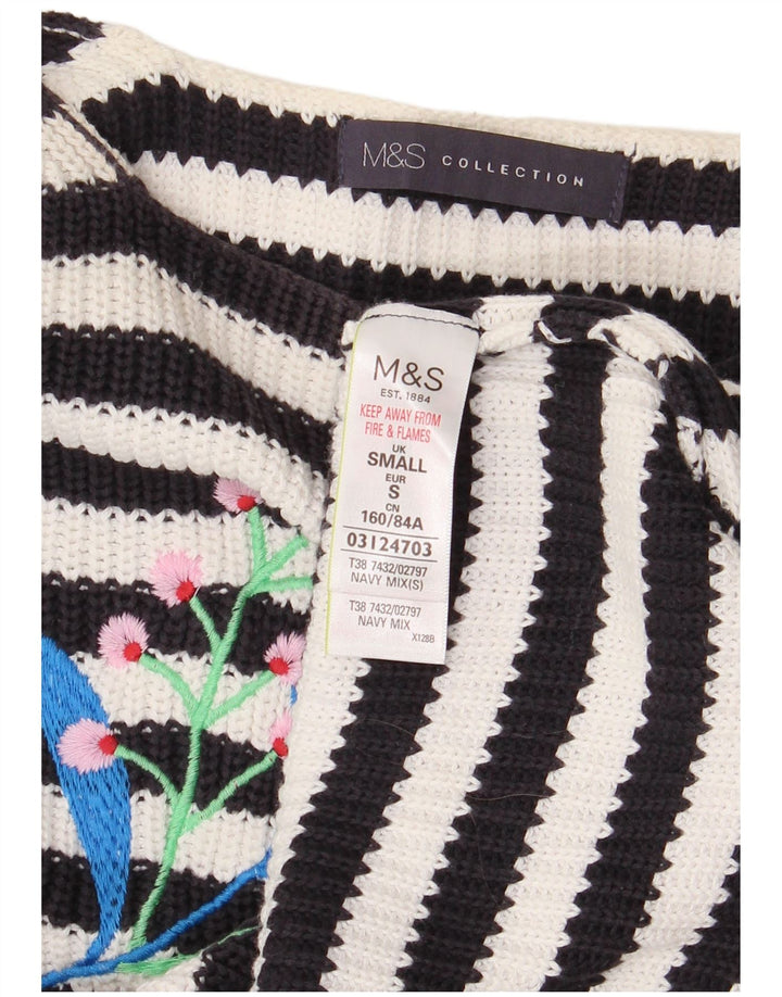 MARKS & SPENCER Dame Boat Neck Jumper Sweater UK 10 Small Black Floral