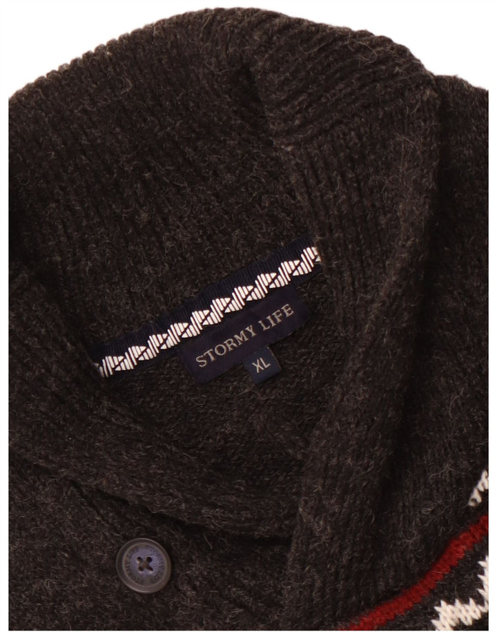 Vintage herre sjal hals sweater medium grå Fair Isle