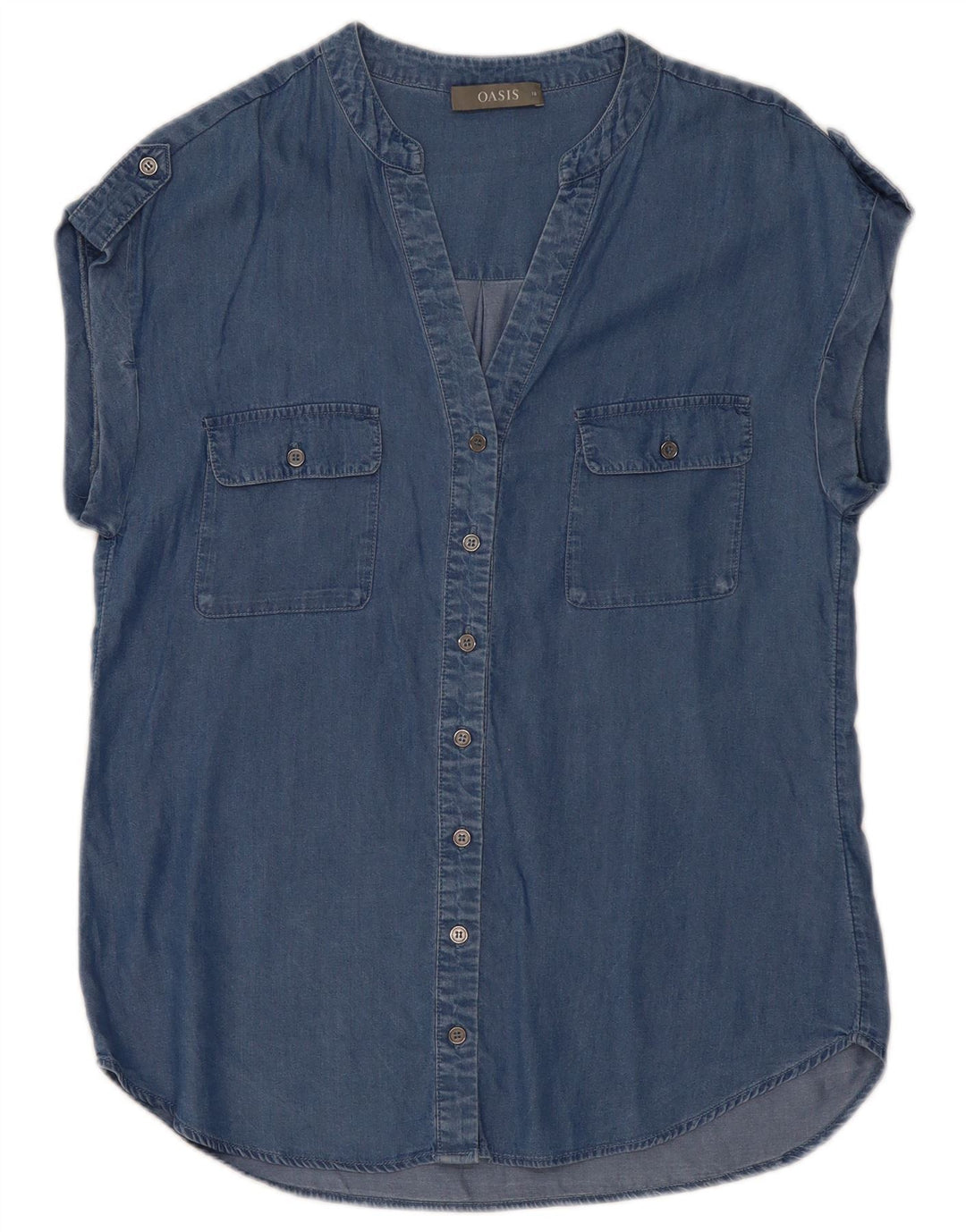 Oasis Dame Military Kortærmet Oversized Denim Shirt UK 10 Small Blue