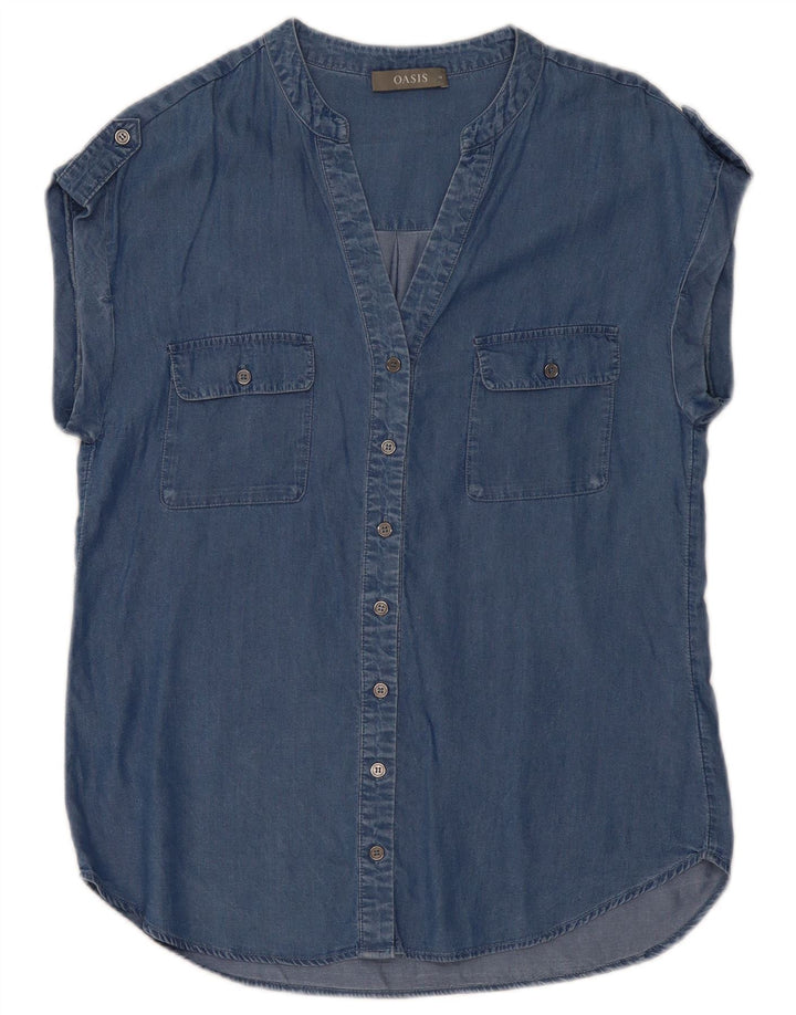 Oasis Dame Military Kortærmet Oversized Denim Shirt UK 10 Small Blue