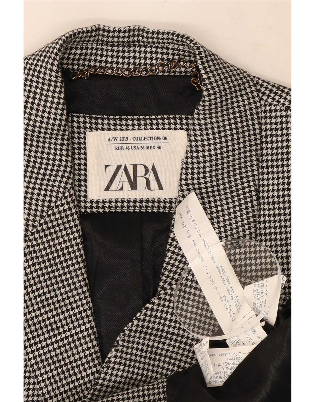 Zara Blazerjakke til mænd med 2 knapper EU 46 Small Black Houndstooth Uld